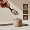 Infographic showcasing meal replacement shake benefits: 18g plant protein, 50+ superfoods, and 27 essential nutrients.